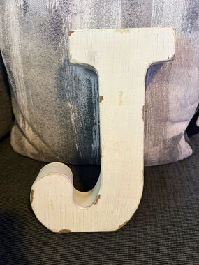 Distressed White Wooden Letter J Wall Decor - Home Accent